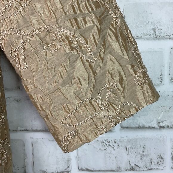 Chico’s Size 2 Medium Jacket Blazer Gold Metallic Embroidered Satin Sparkle - Picture 8 of 9